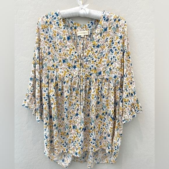 CYNTHIA ROWLEY | White Flowy Peasant Boho Floral 3/4 Sleeve Blouse | Small - Picture 1 of 8